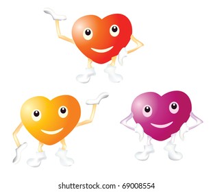 Three happy dancing heart