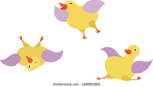 Three happy dancing little chicken