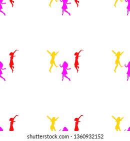 
Three happy girls jumping for joy. Seamless Wallpaper pattern. 