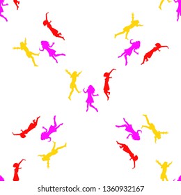 
Three happy girls jumping for joy. Seamless Wallpaper pattern. 