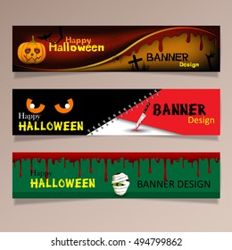 Three happy Halloween banners. Vector illustration.
