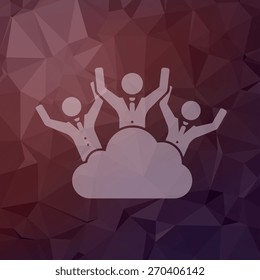Three Happy man on a cloud icon in flat style for web and mobile, modern minimalistic flat design. Vector white icon on abstract polygonal background