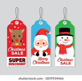 three happy merry christmas tags hanging vector illustration design