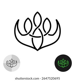 Three happy people elegant stylized logo. Thin line style icon of motivated team. Leadership and community network minimalistic symbol. Editable stroke.