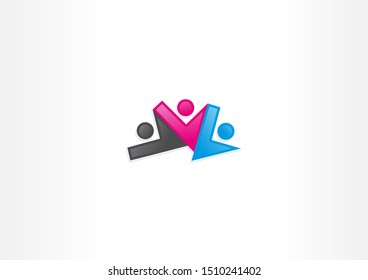 three happy people vector logo design