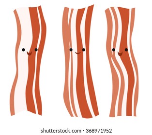 Three happy pieces of bacon