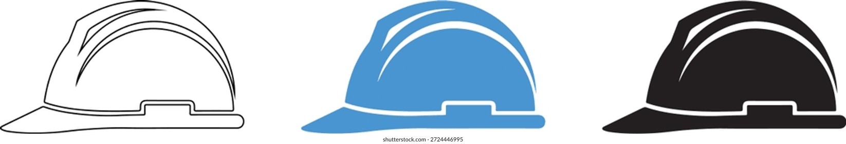 Drei Hard Hat Icons in Weiß Blau und Schwarz für Sicherheit