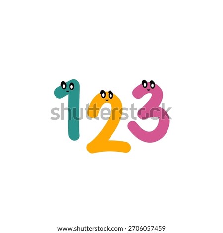 Three hard-coloured cartoon Numbers 1, 2, 3 with cute eyes and a funny mouth.