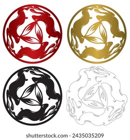 Three Hares With Three Ears Medieval Magic Symbol Of Fertility Vector Illustration
