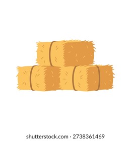 Three hay bales stacked on top of each other, isolated on white background.