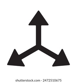 Three head arrow icon. Abstract three head arrows silhouette. Road direction icon. Vector illustration.