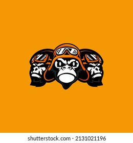 Three Head Monkey Rider Logo Motor Sport Design