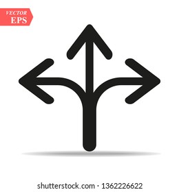 Three Headed Arrow Icon in trendy flat style isolated on grey background. Arrow symbol for your web site design, logo, app, UI. Vector illustration, EPS10 .