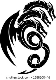 Three Headed Black Dragon Silhouette