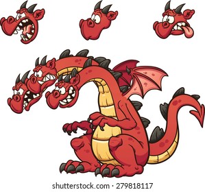 Three headed cartoon dragon. Vector clip art illustration with simple gradients. Each element on  a separate layer
