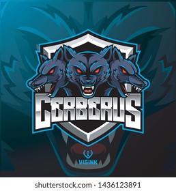 Three headed cerberus mascot logo design svg