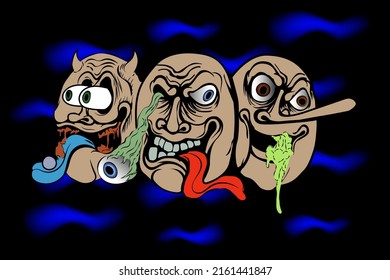 three headed devil drawing vector desgn.