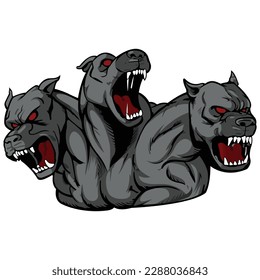 Three Headed Dog Vector illustration. Cerberus Mythical Beast.