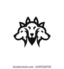 three headed dog wild animal logo vector illustration template design