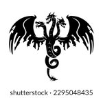 Three Headed Dragon Design Ink Silhouette