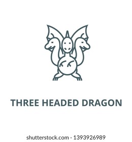 Three headed dragon  vector line icon, linear concept, outline sign, symbol