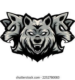 Three headed wolf mascot design