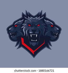 Three headed wolf mascot logo design vector