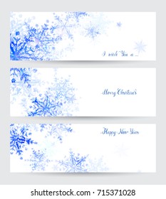 Three headers with abstract blue snowflakes