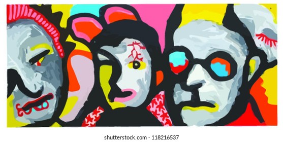 three heads, crazy painting