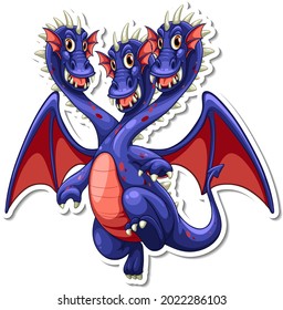 Three heads dragon cartoon character sticker illustration