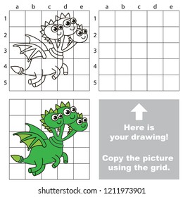 Three heads flying dragon, the educational game with simple game level. Copy the picture.