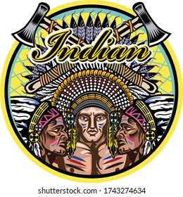 Three heads Native American Chiefs 