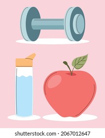 three healthy lifestyle set icon