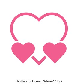 Three heart flat pink Icon Isolated on White Background. Vector illustration