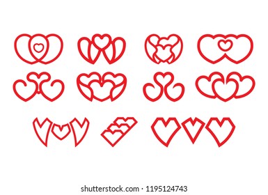 three heart icon logo set vector