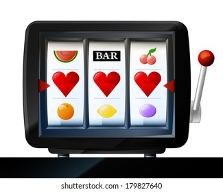 three heart items on play machine as love win vector illustration