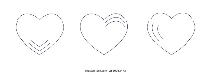 Three Heart Logo Designs with Different Inner Line Patterns: A Creative Study of Symmetry and Curve Variations