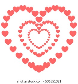 Three heart one another painted on the path dark rosy hearts. Vector eps 10 