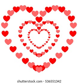 Three heart one another painted on the path red and rosy hearts. Vector eps 10 