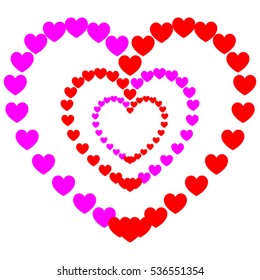 Three heart one another painted on the path red and violet hearts. Vector eps 10 