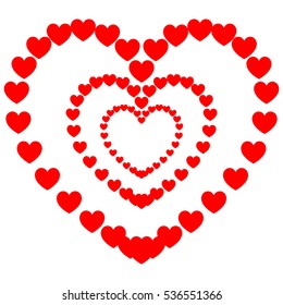 Three heart one another painted on the path red hearts. Vector eps 10 