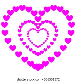 Three heart one another painted on the path violet hearts. Vector eps 10 