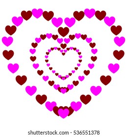 Three heart one another painted on the path dark red and violet hearts.Vector eps 10 