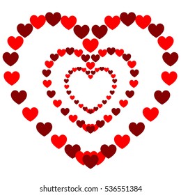 Three heart one another painted on the path dark red and violet hearts. Vector eps 10 