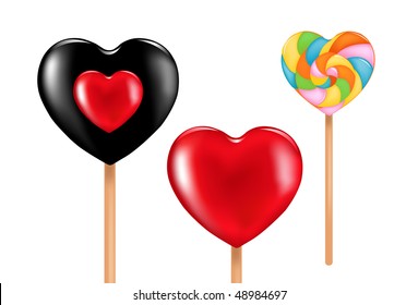 Three heart shape lollipops