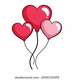 Three heart shaped balloons are peacefully floating in the air