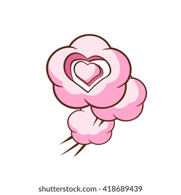 Three Heart Shaped Clouds Flat Outlined Pink Cartoon Girly Style Icon On White Background