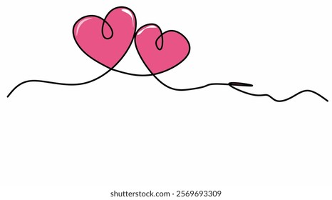 Three heart shapes with a continuous line. Love and family concept. The romantic symbol for valentines card.

