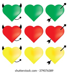 Three Heart Valentine icon set Arrow in Heart