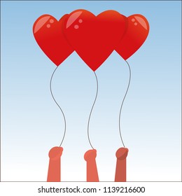 Three hearts ballons